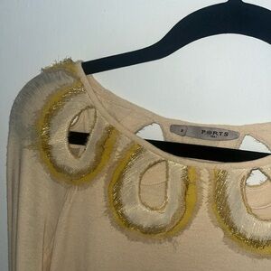 Ports Beige Top with Yellow Embellishments